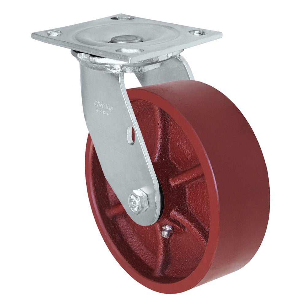 Swivel caster, 6" x 2" ductile steel wheel, Plate 4 x 4-1/2"