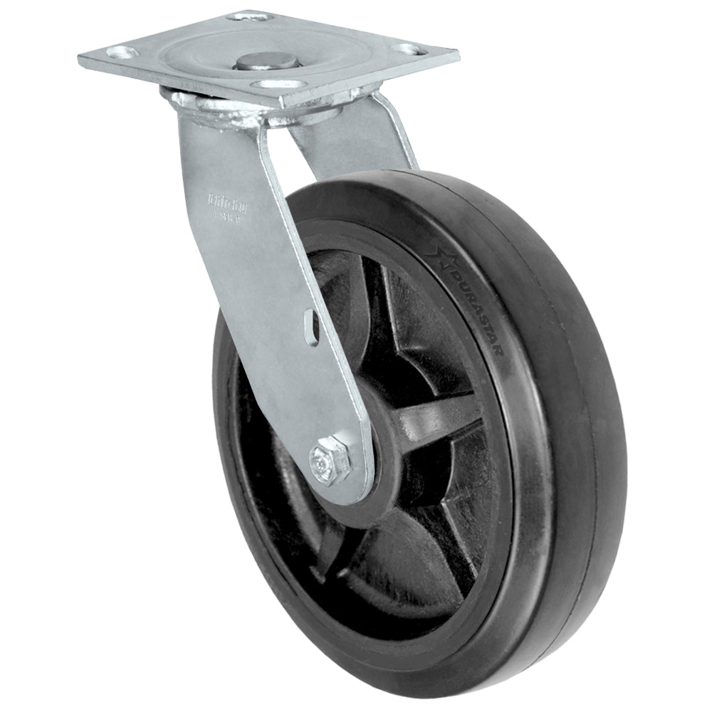 Swivel caster, 8" x 2" rubber on nylon wheel, Plate 4 x 4-1/2"