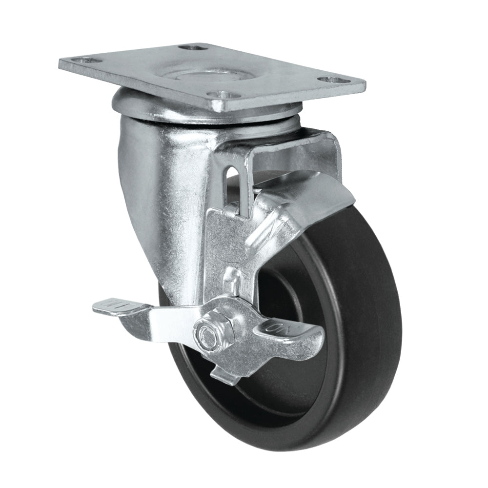 Side brake caster, 4 in. polyolefin wheel (21 Series zinc-plated shown)