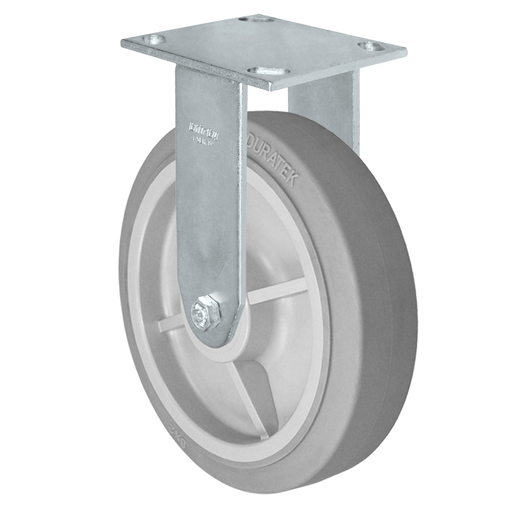 Rigid caster, 8" x 2" duratek rubber wheel, Plate 4 x 4-1/2"