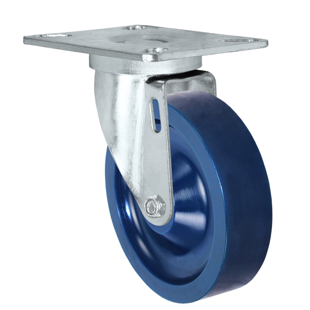 Swivel caster, 5" x 1-1/4" solid polyurethane wheel, Plate 3-1/8 x 4-1/8"