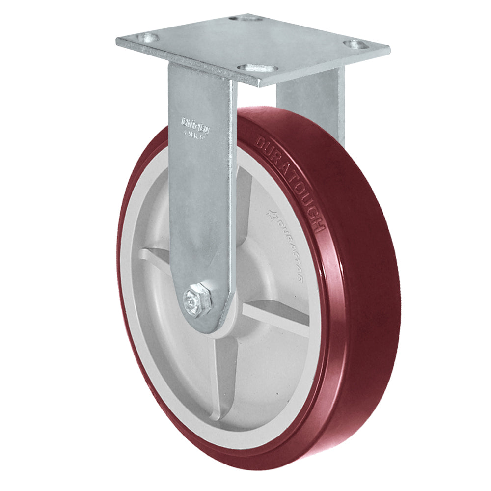 Rigid caster, 8" x 2" duratough polyurethane wheel, Plate 4 x 4-1/2" (photo from a matching CasterHQ rigid)
