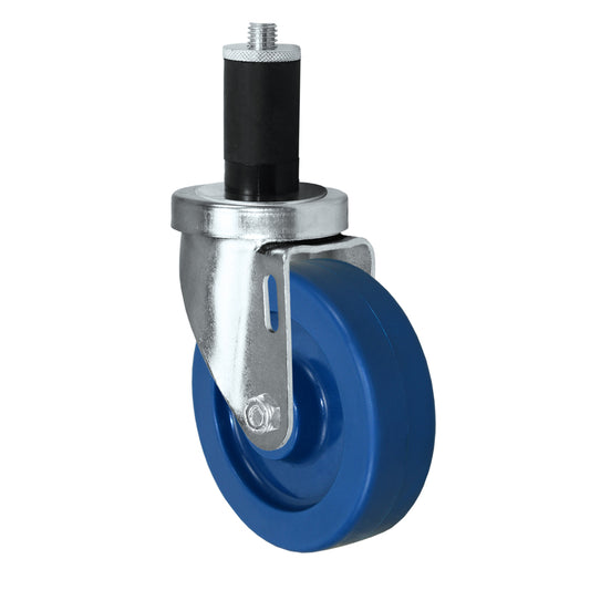 Swivel caster, 4" x 1-1/4" solid polyurethane wheel, Expandable stem, 3/4" tube (zinc-plated 24 Series shown)