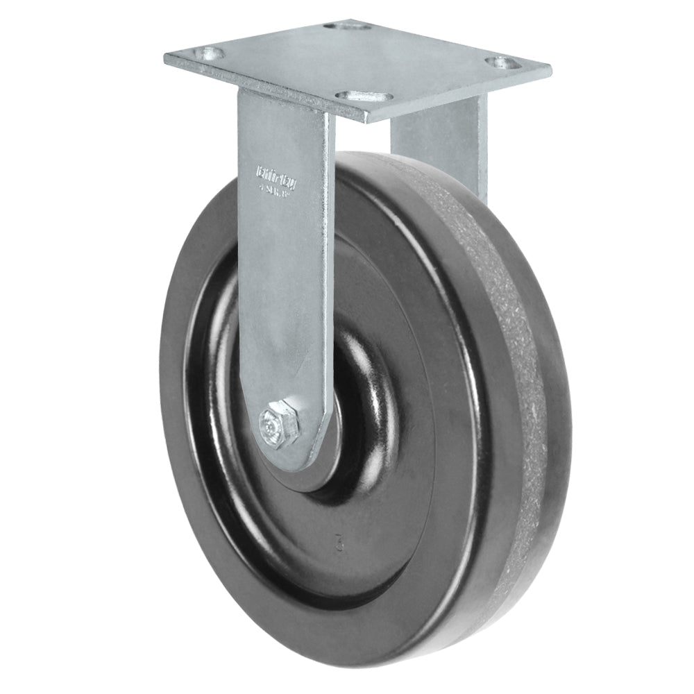 Rigid caster, 8" x 2" phenolic wheel, Plate 4 x 4-1/2" (photo from a matching CasterHQ rigid)
