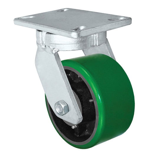 Swivel caster, 6" x 3" polyurethane on steel wheel, Plate 4-1/2 x 6-1/4"