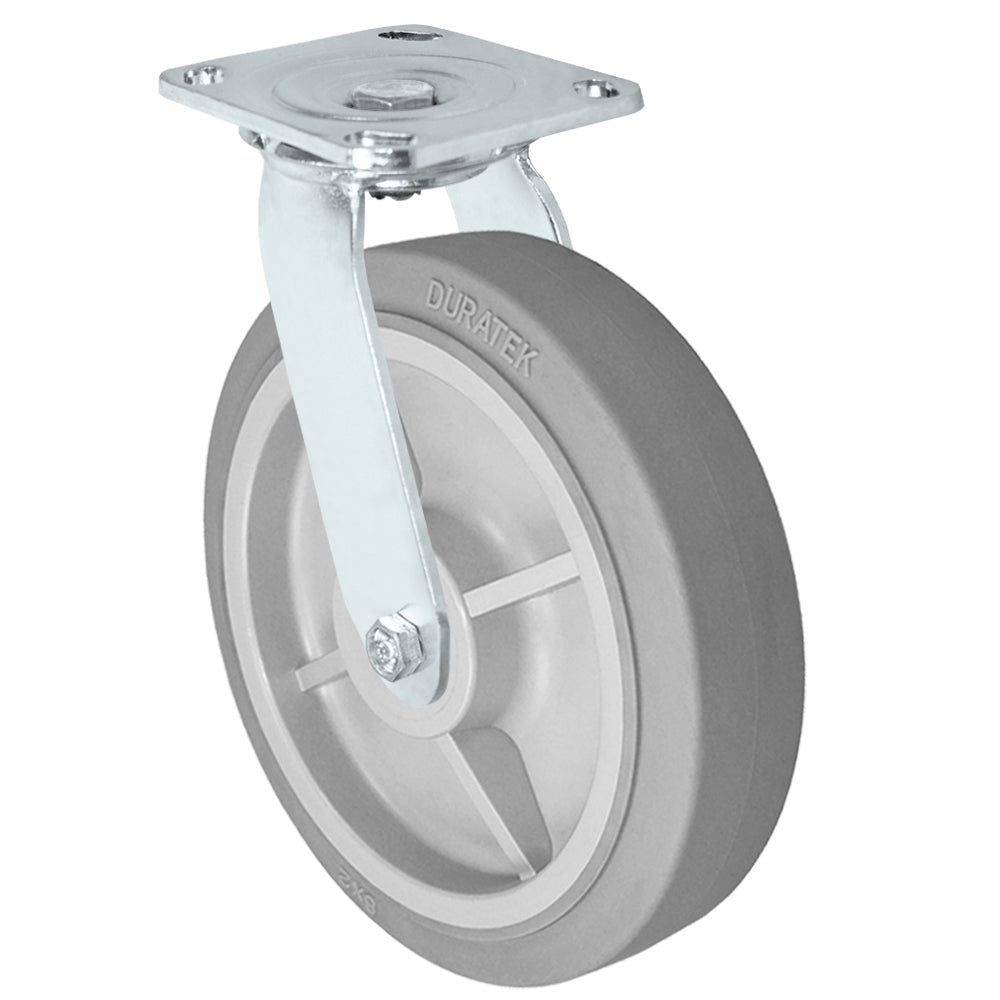 Swivel caster, 8" x 2" duratek rubber wheel, Plate 4 x 4-1/2"