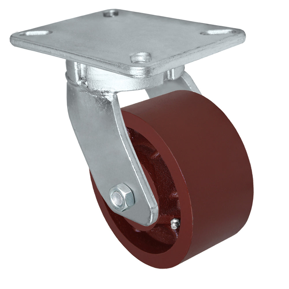 Swivel caster, 6" x 3" ductile steel wheel, Plate 5-1/4 x 7-1/4"