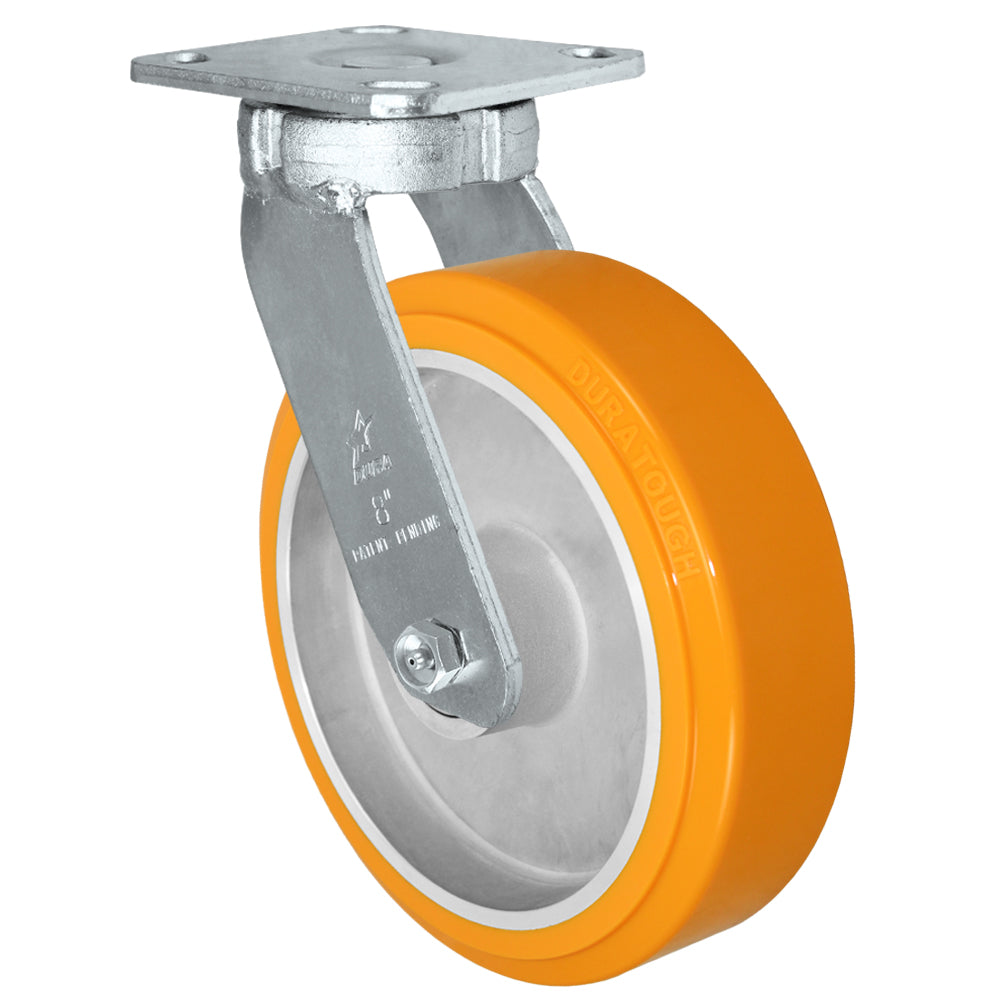 Swivel caster, 8" x 2" polyurethane on aluminum wheel, Plate 4 x 4-1/2"