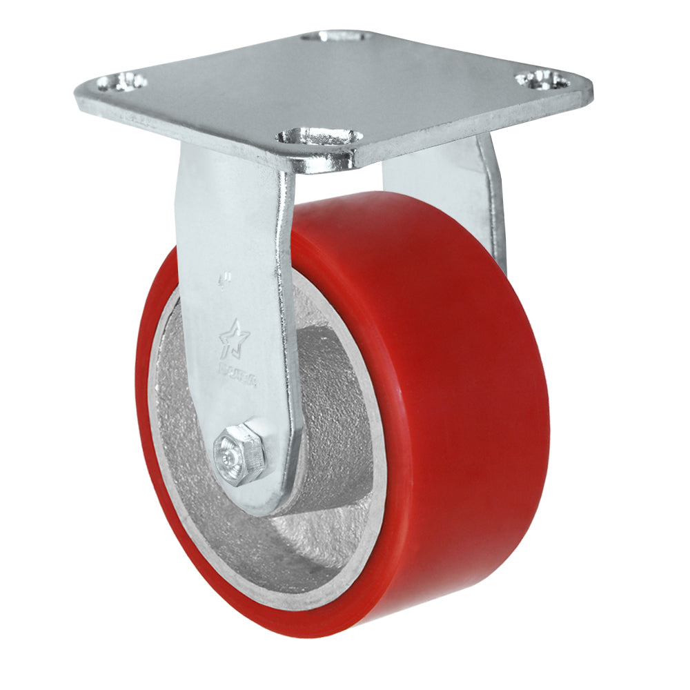 Rigid caster, 4" x 2" polyurethane on steel wheel, Plate 4 x 4-1/2"