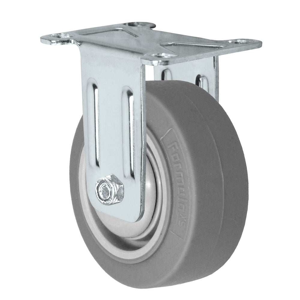 Rigid caster, 3" x 1-1/4" fx thermoplastic rubber wheel, Plate 2-3/8 x 3-5/8"