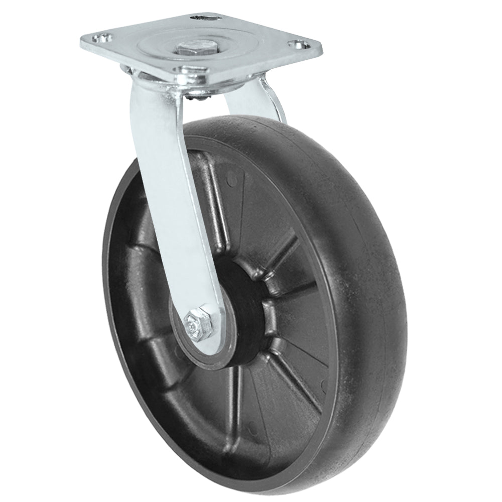 Swivel caster, 8" x 2" glass-filled nylon wheel, Plate 4 x 4-1/2"