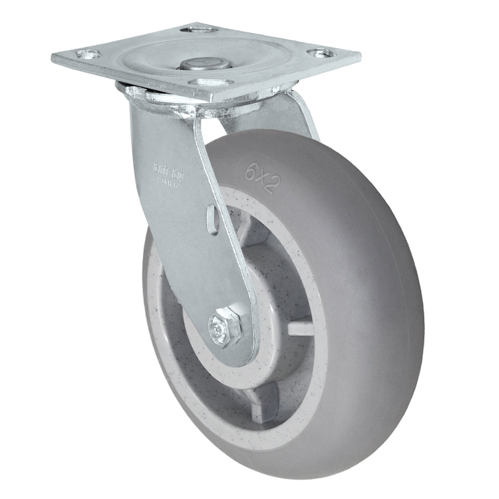 Swivel caster, 6" x 2" duratek donut rubber wheel, Plate 4 x 4-1/2"