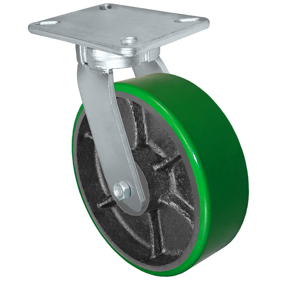 Swivel caster, 10" x 3" polyurethane on steel wheel, Plate 5-1/4 x 7-1/4"