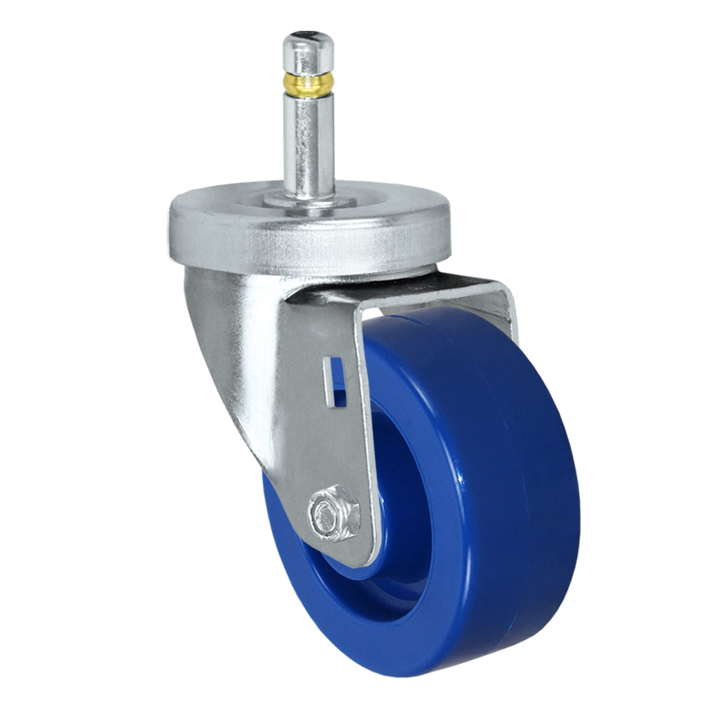 Swivel caster, 3" x 1-1/4" solid polyurethane wheel, Grip ring stem 7/16 x 1-3/8" (zinc-plated 24 Series shown)