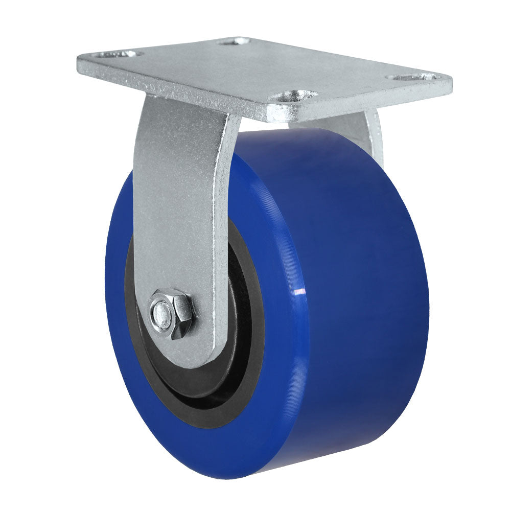 Rigid caster, 6" x 3" polyurethane on nylon wheel, Plate 4-1/2 x 6-1/4" (photo from a matching CasterHQ rigid)