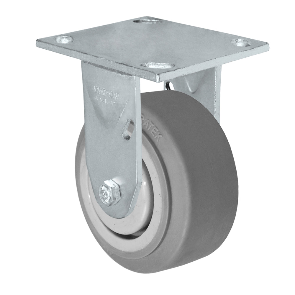 Rigid caster, 4" x 2" duratek rubber wheel, Plate 4 x 4-1/2" (photo from a matching CasterHQ rigid)
