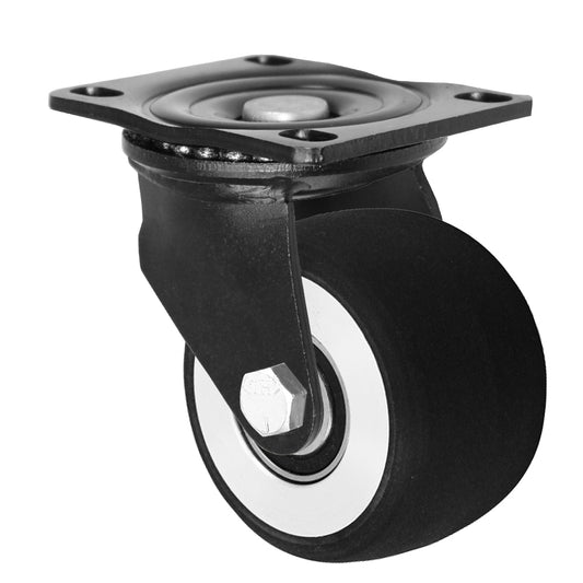 Swivel caster, 3" x 1-13/16" donut polyurethane on aluminum wheel, Plate 3-1/8 x 4-1/8"