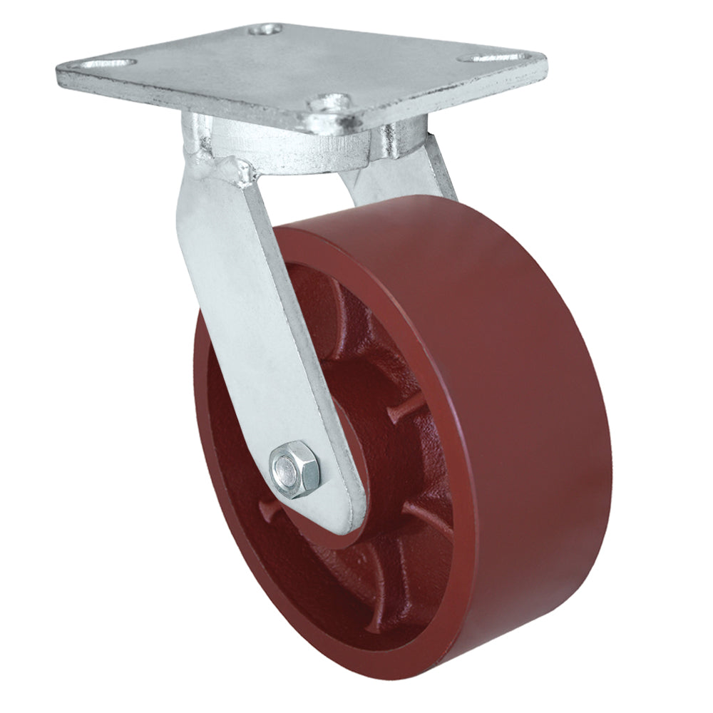 Swivel caster, 8" x 3" ductile steel wheel, Plate 5-1/4 x 7-1/4"