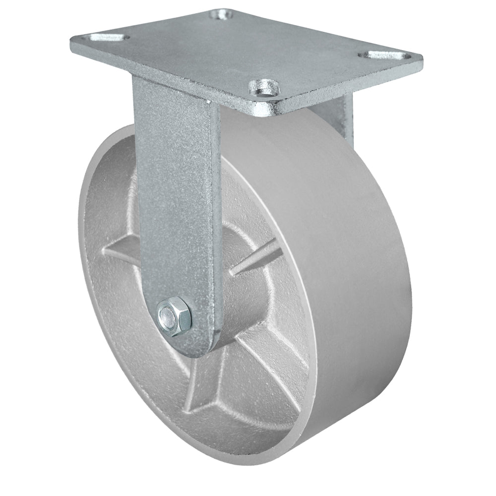 Rigid caster, 6" x 3" semi-steel wheel, Plate 5-1/4 x 7-1/4" (photo from a matching CasterHQ rigid)