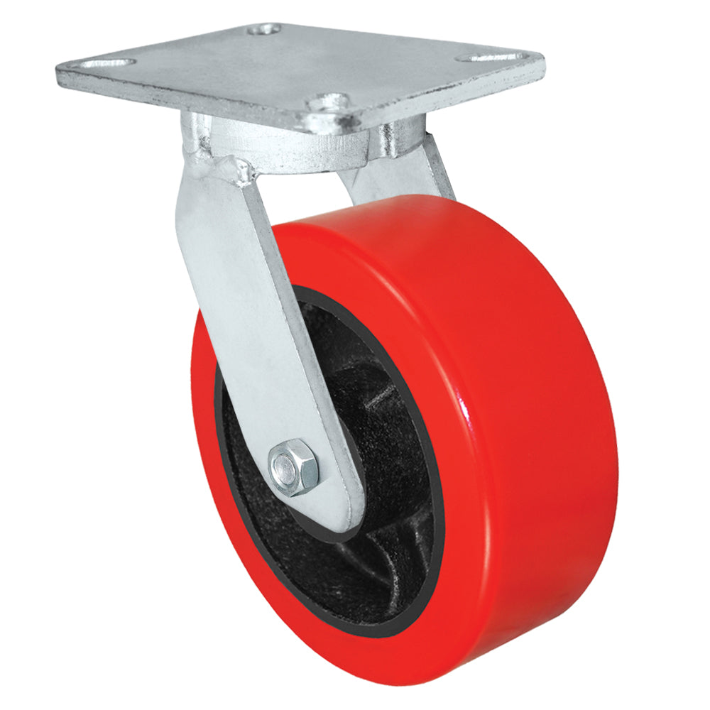 Swivel caster, 8" x 3" hd polyurethane on steel wheel, Plate 5-1/4 x 7-1/4"