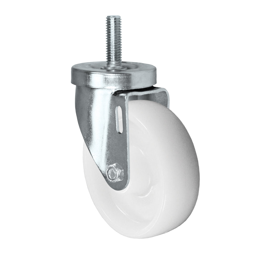 Swivel caster, 4" x 1-1/4" nylon wheel, Threaded stem 1/2-13 x 1-1/2" (zinc-plated 24 Series shown)