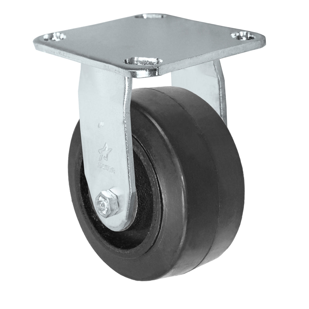 Rigid caster, 4" x 2" rubber on steel wheel, Plate 4 x 4-1/2"