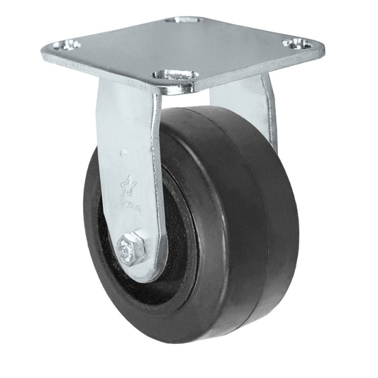 Rigid caster, 4" x 2" rubber on steel wheel, Plate 4 x 4-1/2"