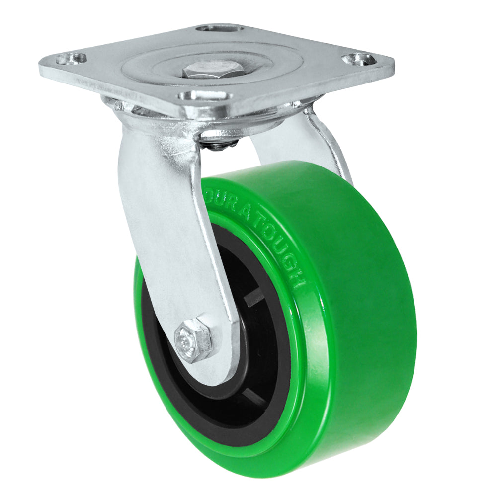 Swivel caster, 4" x 2" polyurethane on glass-filled nylon wheel, Plate 4 x 4-1/2"