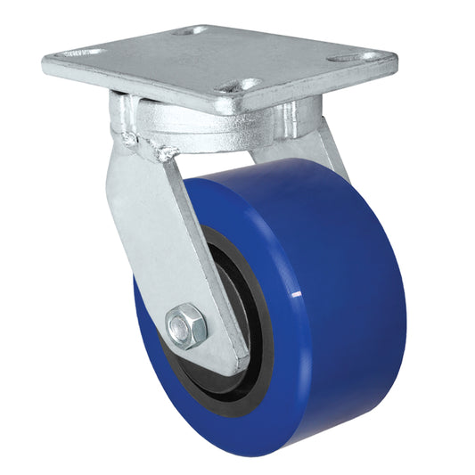 Swivel caster, 6" x 3" polyurethane on nylon wheel, Plate 4-1/2 x 6-1/4"