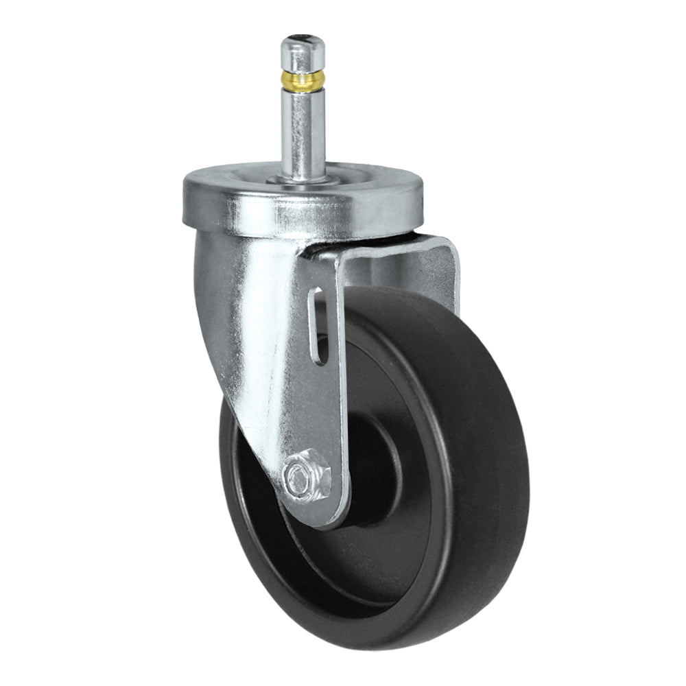 Swivel caster, 4" x 1-1/4" polyolefin wheel, Grip ring stem 7/16 x 1-3/8" (zinc-plated 24 Series shown)