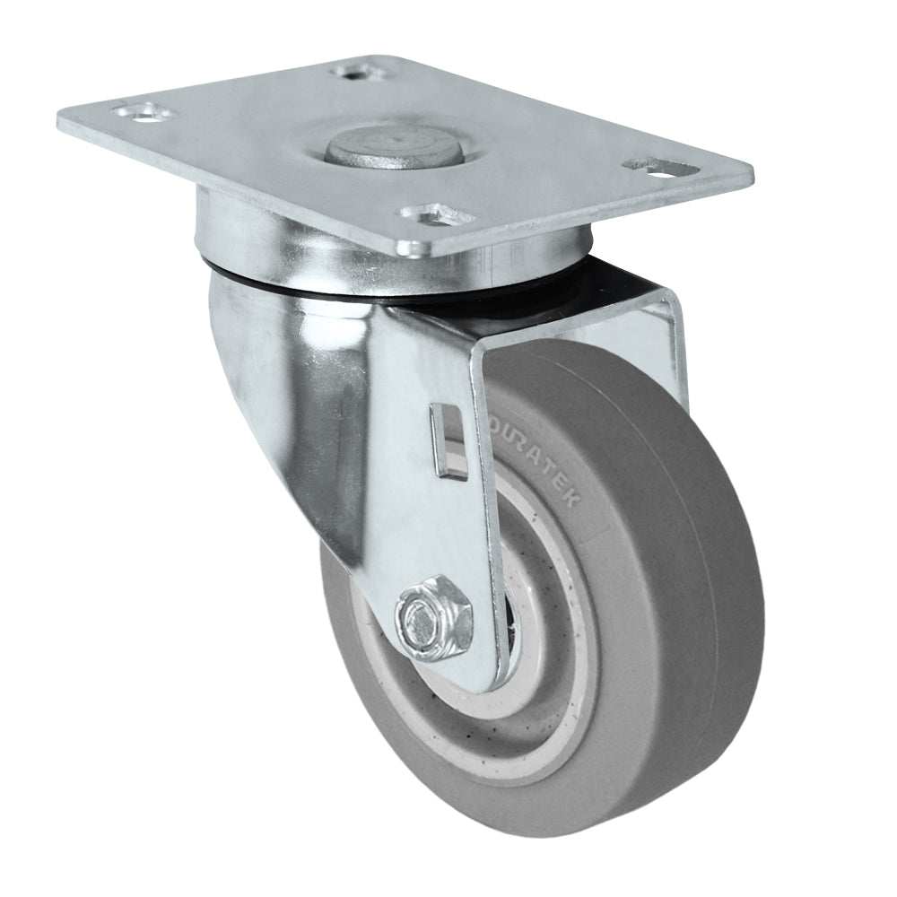Swivel caster, 3" x 1-1/4" duratek rubber wheel, Plate 2-3/8 x 3-5/8"