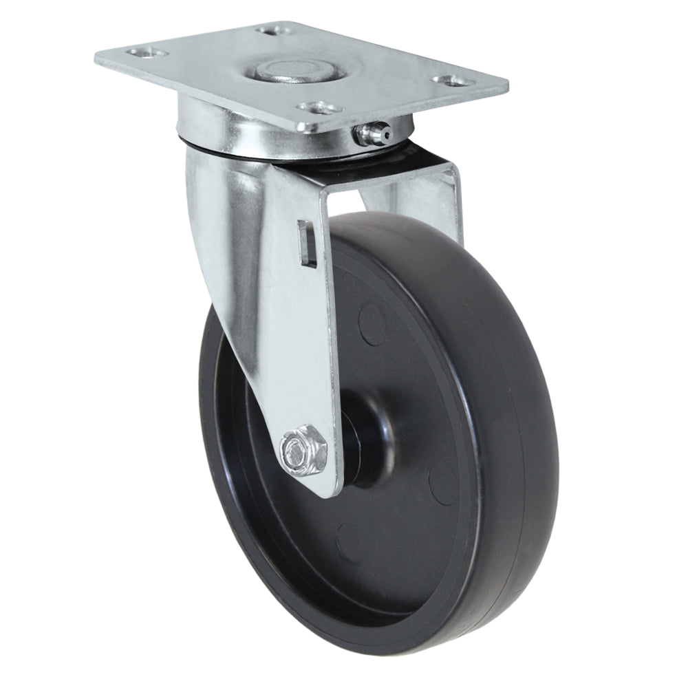 Swivel caster, 5" x 1-1/4" polyolefin wheel, Plate 2-3/8 x 3-5/8"