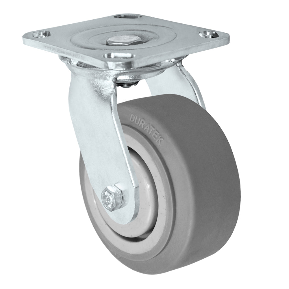 Swivel caster, 4" x 2" duratek rubber wheel, Plate 4 x 4-1/2"