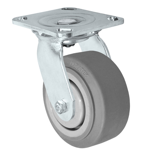Swivel caster, 4" x 2" duratek rubber wheel, Plate 4 x 4-1/2"