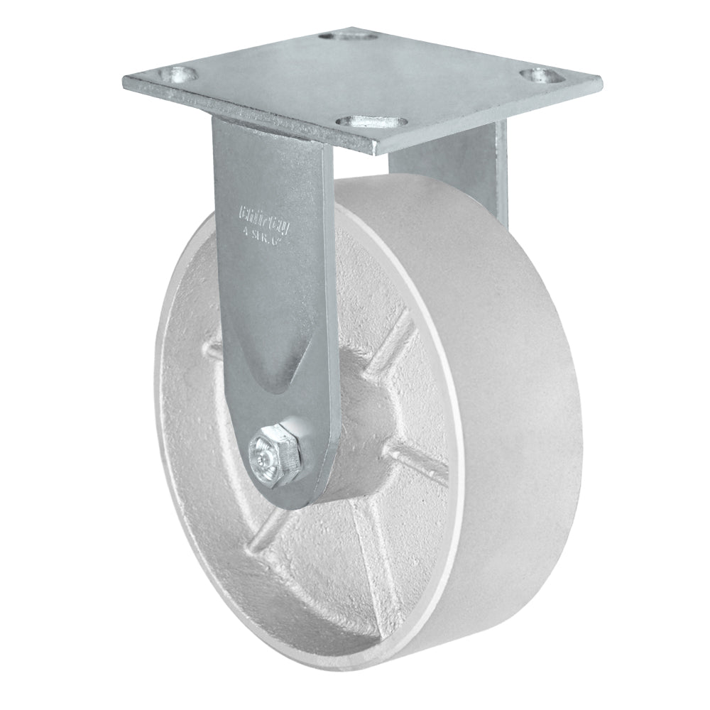 Rigid caster, 6" x 2" semi-steel wheel, Plate 4 x 4-1/2" (photo from a matching CasterHQ rigid)