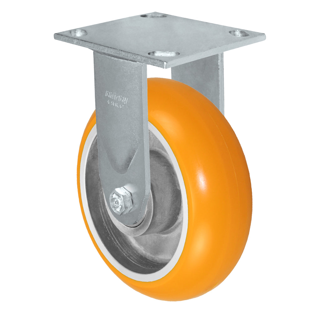 Rigid caster, 6" x 2" donut polyurethane on aluminum wheel, Plate 4 x 4-1/2"