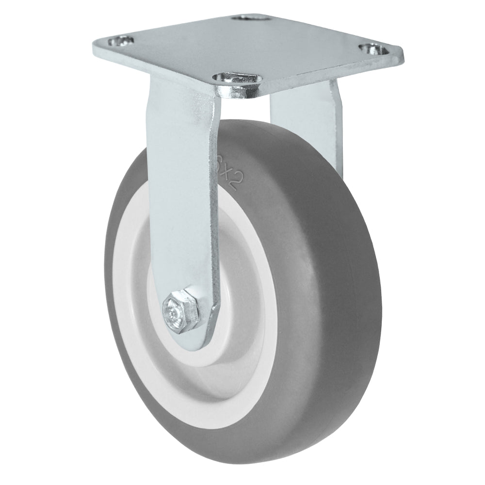 Rigid caster, 4" x 2" thermoplastic rubber wheel, Plate 4 x 4-1/2"