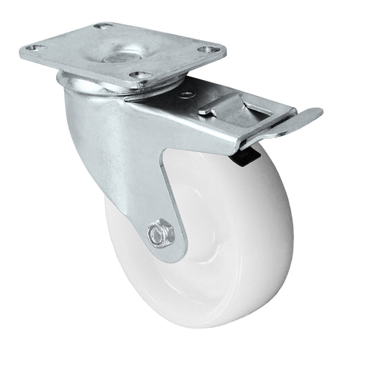 Total lock caster, 4" x 1-1/4" nylon wheel, Plate 2-3/8 x 3-5/8"