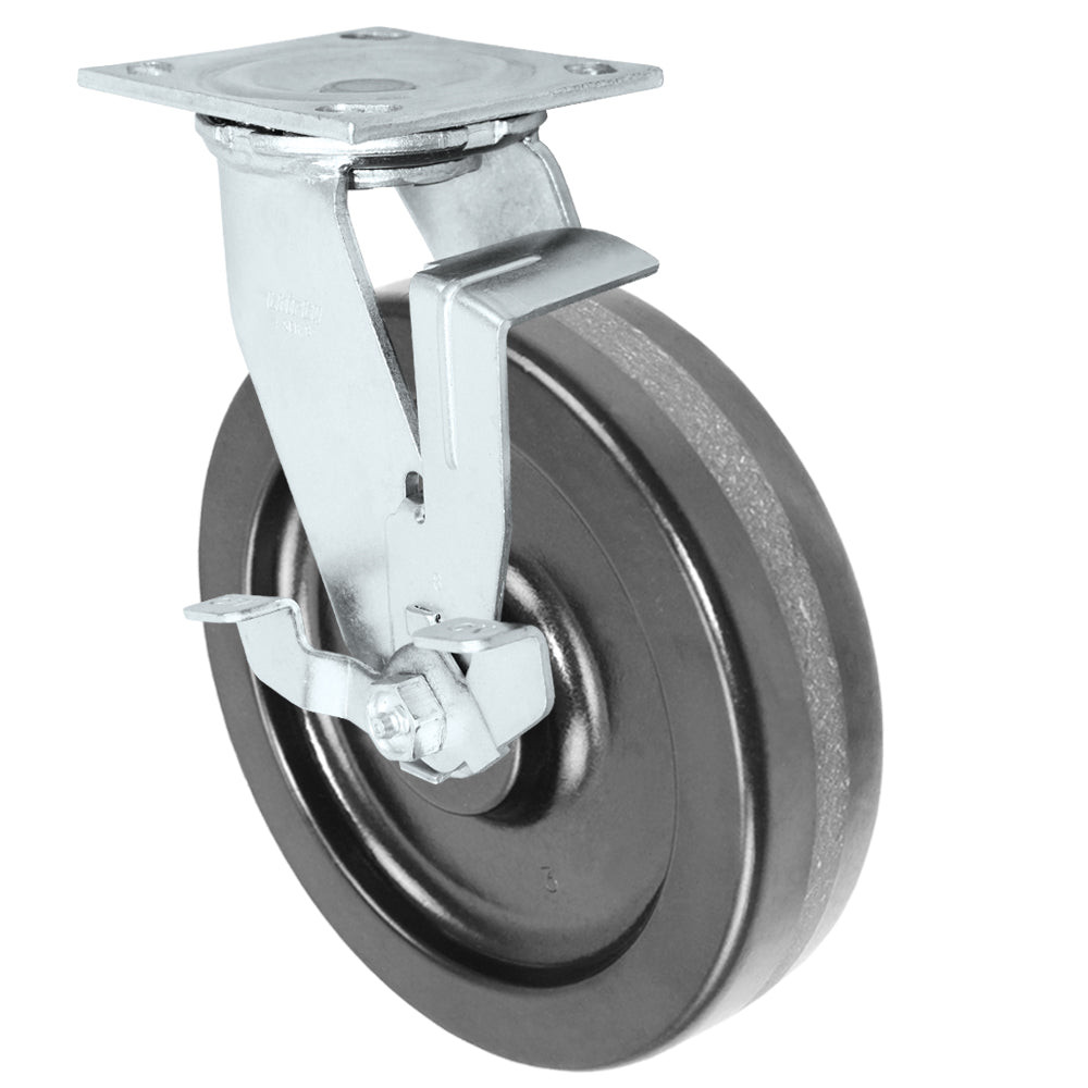 Side brake caster, 8 in. phenolic wheel (34 Series zinc-plated shown)