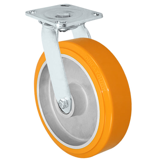 Swivel caster, 8" x 2" polyurethane on aluminum wheel, Plate 4 x 4-1/2"