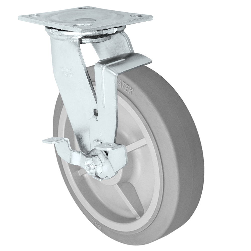 Side brake caster, 8 in. duratek rubber wheel (34 Series zinc-plated shown)