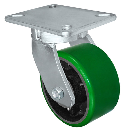 Swivel caster, 6" x 3" polyurethane on steel wheel, Plate 5-1/4 x 7-1/4"