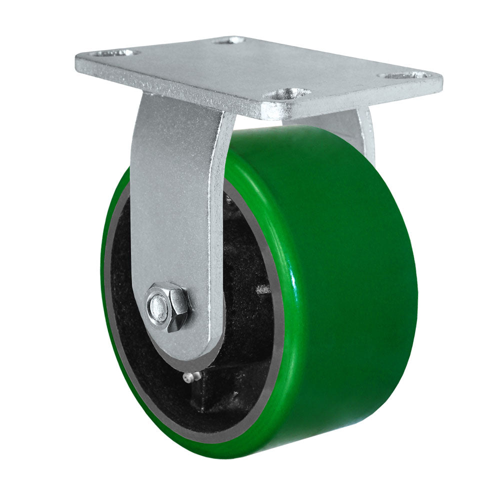 Rigid caster, 6" x 3" polyurethane on steel wheel, Plate 4-1/2 x 6-1/4" (photo from a matching CasterHQ rigid)