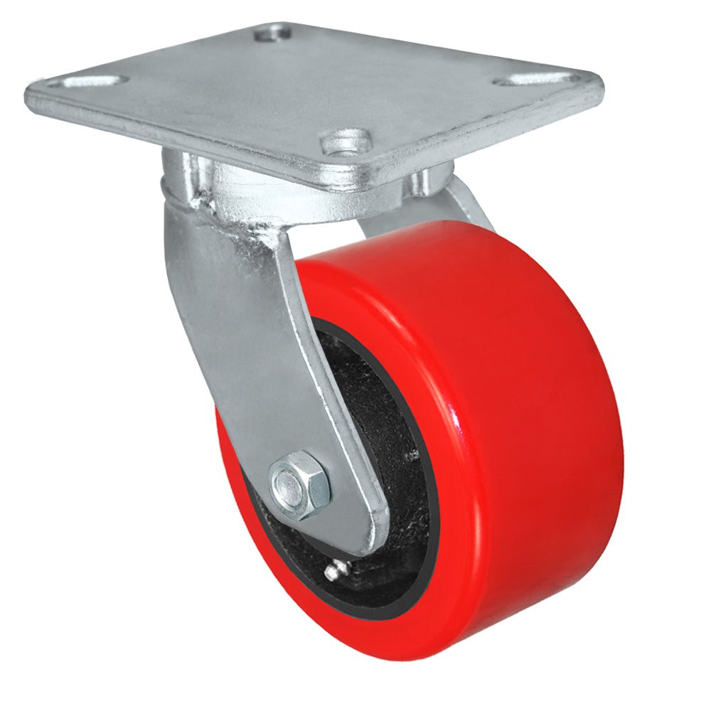 Swivel caster, 6" x 3" hd polyurethane on steel wheel, Plate 5-1/4 x 7-1/4"
