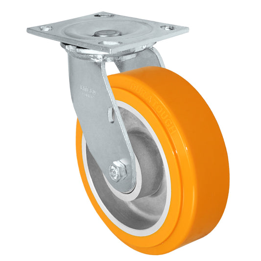 Swivel caster, 6" x 2" polyurethane on aluminum wheel, Plate 4 x 4-1/2"