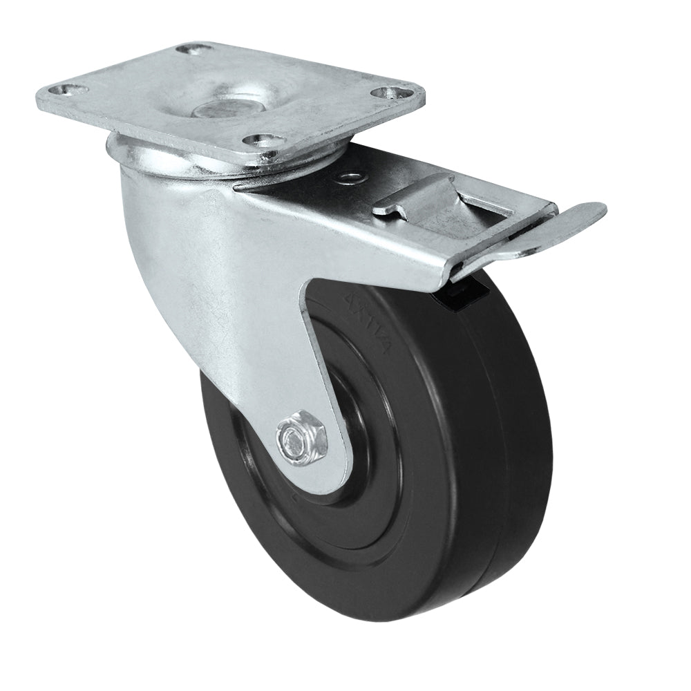 Total lock caster, 4" x 1-1/4" hard rubber wheel, Plate 2-3/8 x 3-5/8"