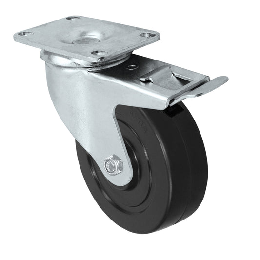 Total lock caster, 4" x 1-1/4" hard rubber wheel, Plate 2-3/8 x 3-5/8"
