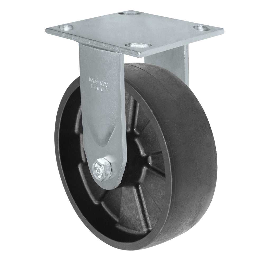 Rigid caster, 4" x 2" glass-filled nylon wheel, Plate 4 x 4-1/2" (photo from a matching CasterHQ rigid)